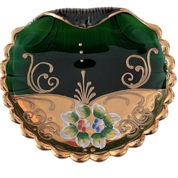 Vintage Hand-Painted Murano Glass Trinket Holder Shell Shape | Made in Italy - Picture 1 of 6